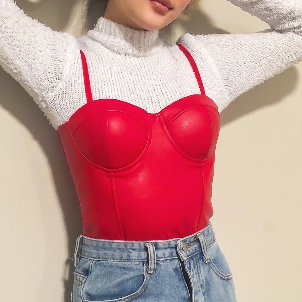 Red corset bodysuit